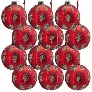 Dexmalle Set of 12 Red Glass Decorative Hanging Ball Christmas Tree Ornaments - 1 of 4