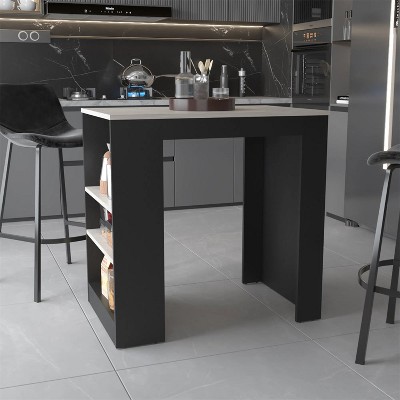 LunaLulinlk Kitchen Island with Storage Base in Black and Ibiza Marble