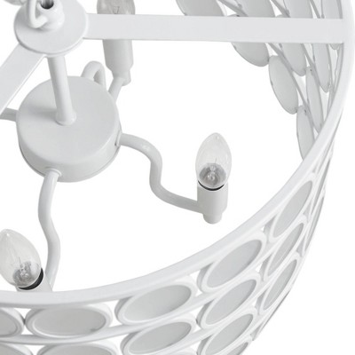 Mid-Century White Drum Shade Chandelier with Glass Accents