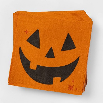 30ct Orange/Black Disposable Pumpkin Face Halloween Beverage Napkins - Hyde & EEK! Boutique™