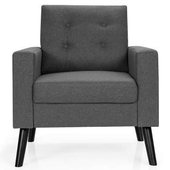 Costway Modern Tufted Accent Chair Fabric Armchair Single Sofa w/ Rubber Wood Legs Blue\ Beige\Grey