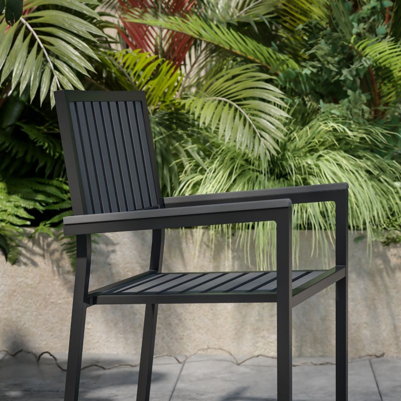 Flash Furniture Harris Set of 2 Commercial Indoor/Outdoor Stacking Club Chairs with Black Poly Resin Slatted Backs and Seats, 5 of 13