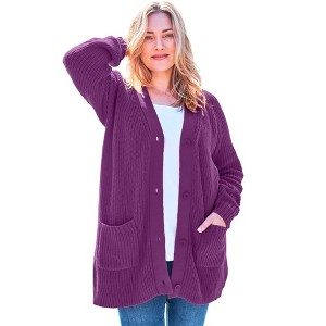Woman Within Plus Size Button-Front Shaker Cardigan - 1 of 4