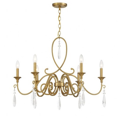 Fairchild Warm Brass 6-Light Chandelier with Crystal Drops