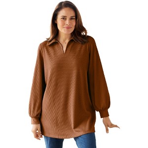 Woman Within Plus Size Blouson Sleeve Texture Tunic - 1 of 4