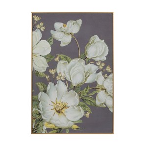 31.5"x47" Blooming Florals Framed Wall Art Gold - A&B Home: Polyester, Art Deco Style, Vertical Display - 1 of 4