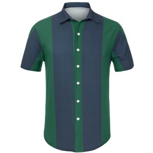 Lars Amadeus Men's Beach Striped Short Sleeve Hawaiian Color Block Button Shirts - 1 of 4