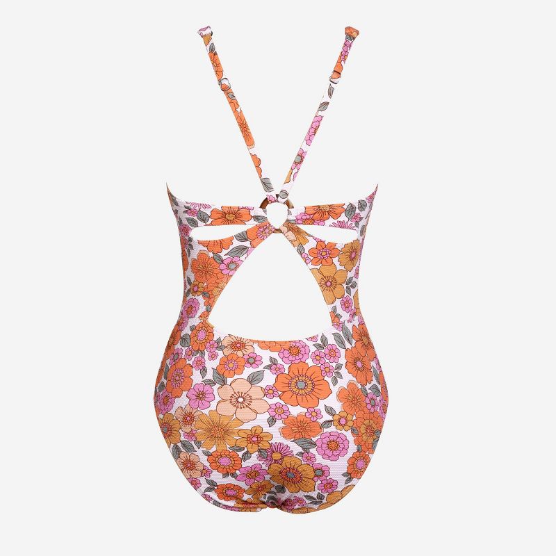 Women's Textured Floral Cutout Plunge Neck O-Ring Back One Piece Swimsuit - Cupshe, 2 of 8