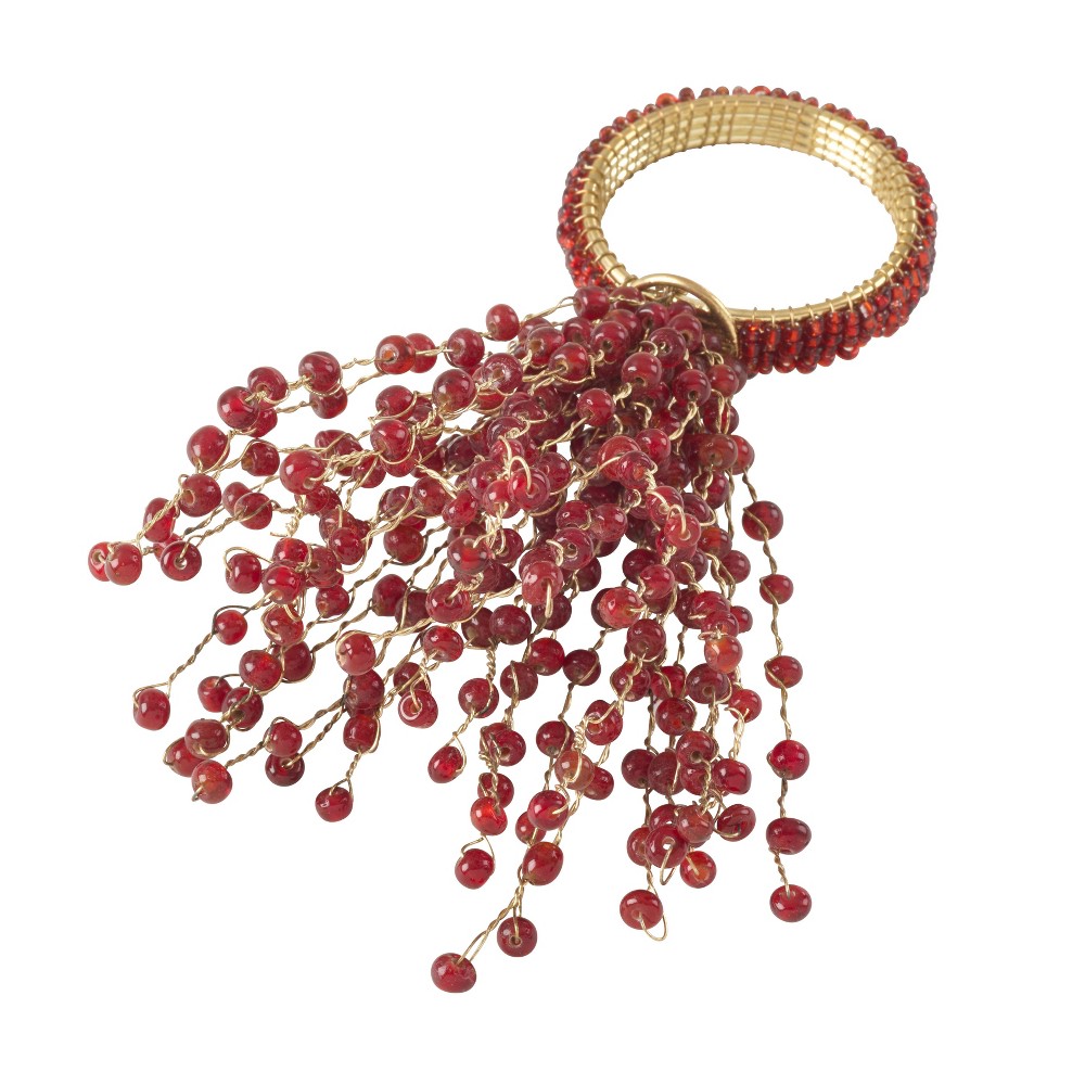 Photos - Other Decoration Red Beaded Burst Design Napkin Ring Set of 4 -Saro Lifestyle: Festive Table Decor, Metal Crafted