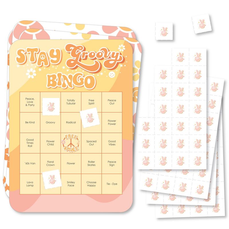 Big Dot of Happiness Stay Groovy - Bingo Cards and Markers - Boho Hippie Party Bingo Game - Set of 18