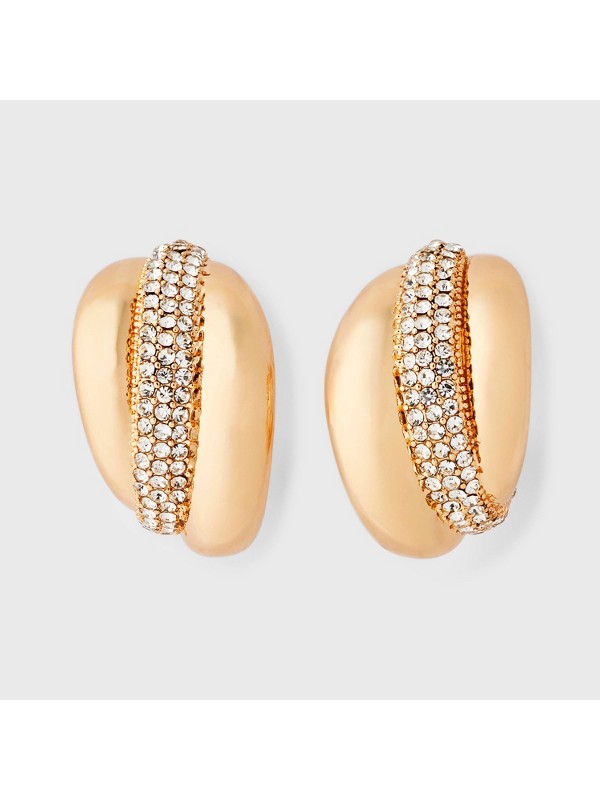 Twisted Hoop Earrings with Stones — Gold