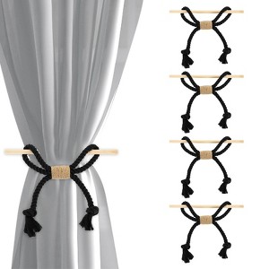 Unique Bargains Cotton Hand-Woven Decorative Tassel Curtain Tiebacks with Wood Club - 1 of 4