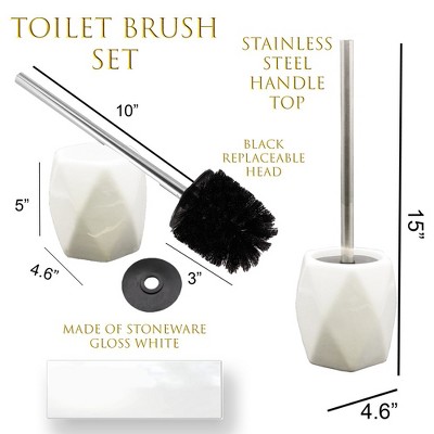 White Diamond Stoneware Toilet Brush Holder with Stainless Steel Handle