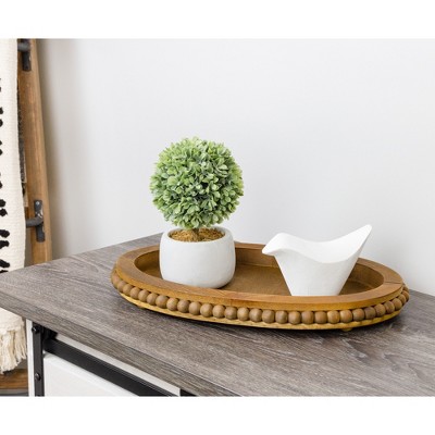 Stained Wood Oval Beaded Decorative Tray
