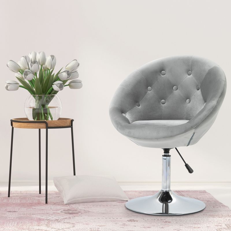HOMCOM Modern Makeup Vanity Chair Round Tufted Swivel Accent Chair with Chrome Frame Height Adjustable for Living Room, 3 of 9