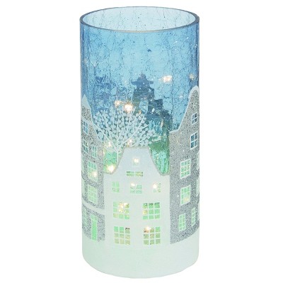 Transpac Glass 10 in. Multicolor Christmas Crackle Light Up Winter House Vase