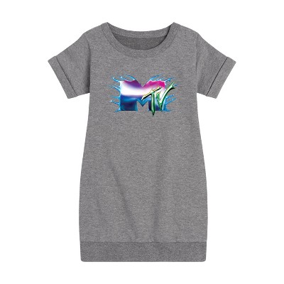 - MTV - Logo Liquid Metal Graphic Short Sleeve Fleece Dress