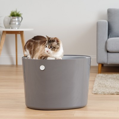 Dark Gray and White Round Top Entry Cat Litter Box with Scoop