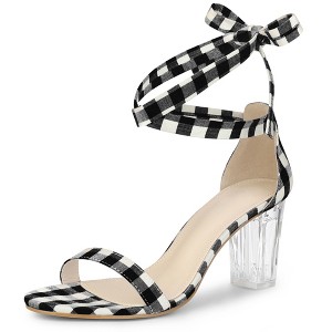 Allegra K Women's Check Lace Up Clear Chunky Heels Sandals - 1 of 4