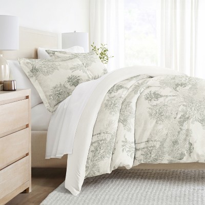 Eucalyptus 3PC Duvet Cover Set - Durable Microfiber, Paradise Toile Pattern, Breathable - Becky Cameron
