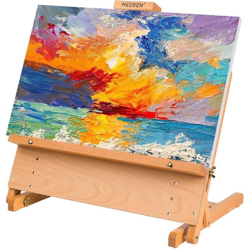 MEEDEN Large Drawing Board Easel, Solid Beech Wooden Tabletop H-Frame Adjustable Easel Artist Drawing & Sketching Board, Holds Canvas up to 23" high, 1 of 6
