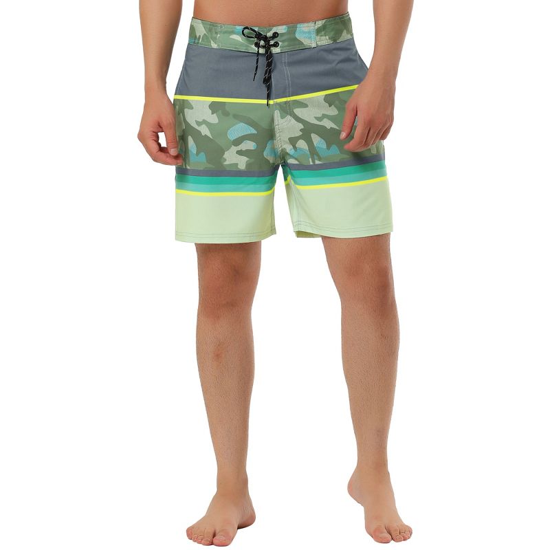 TATT 21 Men's Summer Holiday Beach Drawstring Color Block Printed Swim Board Shorts, 1 of 7