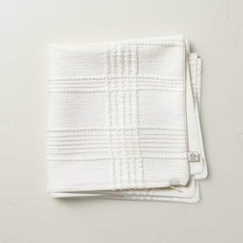 18"x18" Raised Plaid Decorative Pillow Cover Cream - Hearth & Hand™ with Magnolia