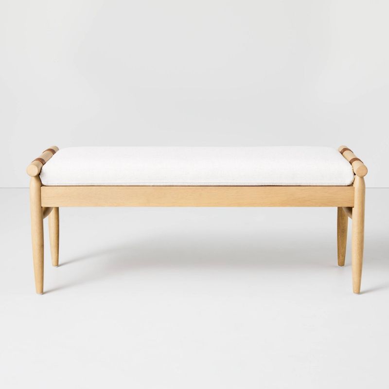 Upholstered Natural Wood Accent Bench Oatmeal - Hearth &#38; Hand&#8482; with Magnolia, 4 of 16