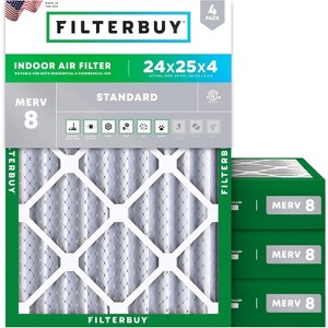 Filterbuy 24x25x4 Air Filter (4-Pack), Pleated MERV 8 Dust Defense Replacement HVAC AC Furnace Filters (Actual Size: 23.75 x 24.75 x 3.63) - 1 of 4