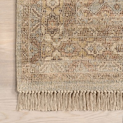 Rosia Khaki and Beige 10' x 14' Wool Blend Tasseled Area Rug