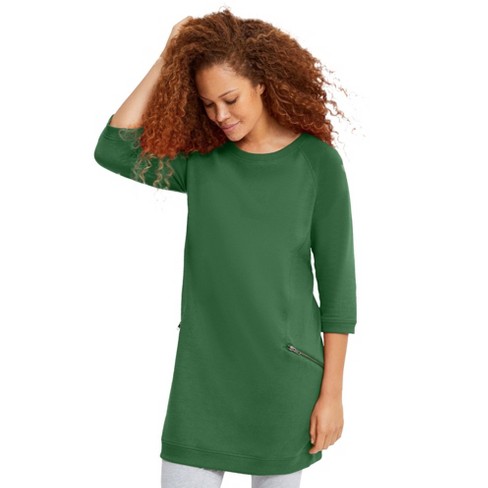 ellos Women's Plus Size French Terry Zip Pocket Tunic - 4X, Green