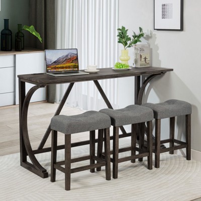 NicBex 59" Dining Table Set for 3 Bar Height Wooden Dining Table with Outlet with 3 Stools for Kitchen