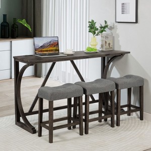 NicBex 59" Dining Table Set for 3 Bar Height Wooden Dining Table with Outlet with 3 Stools for Kitchen - 1 of 4