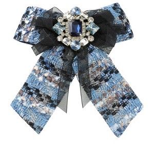 INSPIRE CHIC Women's Pre-Tied Neck Tie Tweed Ribbon Plaid Bowknot Brooch Pin with Rhinestones - 1 of 4
