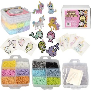 iDIY 8,000pc Fuse Bead Unicorn Super Kit for Girls Gift- 12 Colors, 8 Animal Templates, 4 Peg Boards, Tweezers, Ironing Paper, Case - 1 of 1