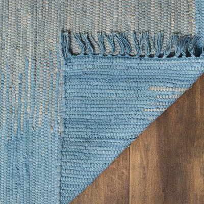 Coastal Charm Light Blue Hand Woven Cotton Abstract Area Rug 8' x 10'