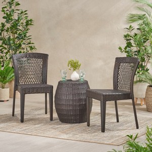 Christopher Knight Home Mick 3 Piece Patio Set with Stackable Rattan Dining Chairs and 19" Side Table - 1 of 4