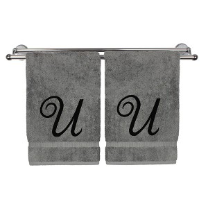 BC BARE COTTON Monogrammed Hand Towel, 100% Turkish Cotton - Set of 2 - Gray - Black Script - 1 of 1