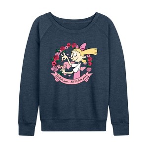 Women's - Hey Arnold! - Valentine's I Love You Lightweight French Terry Wide Neck Long Sleeve Shirt - 1 of 4