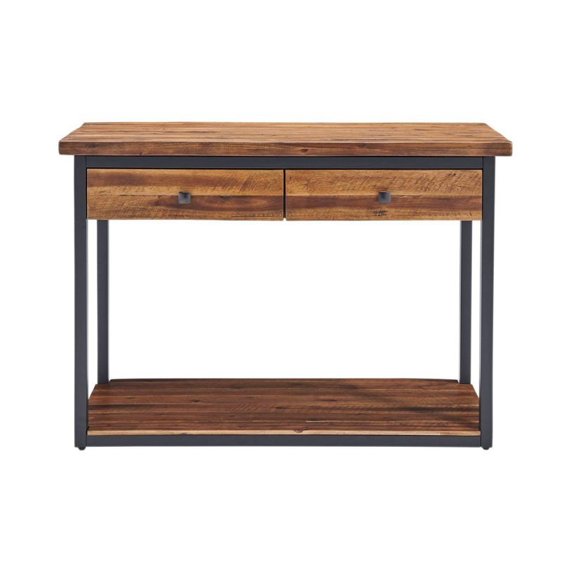 Claremont Rustic Wood Console Table with Two Drawers and Low Shelf Dark Brown - Alaterre Furniture, 5 of 11