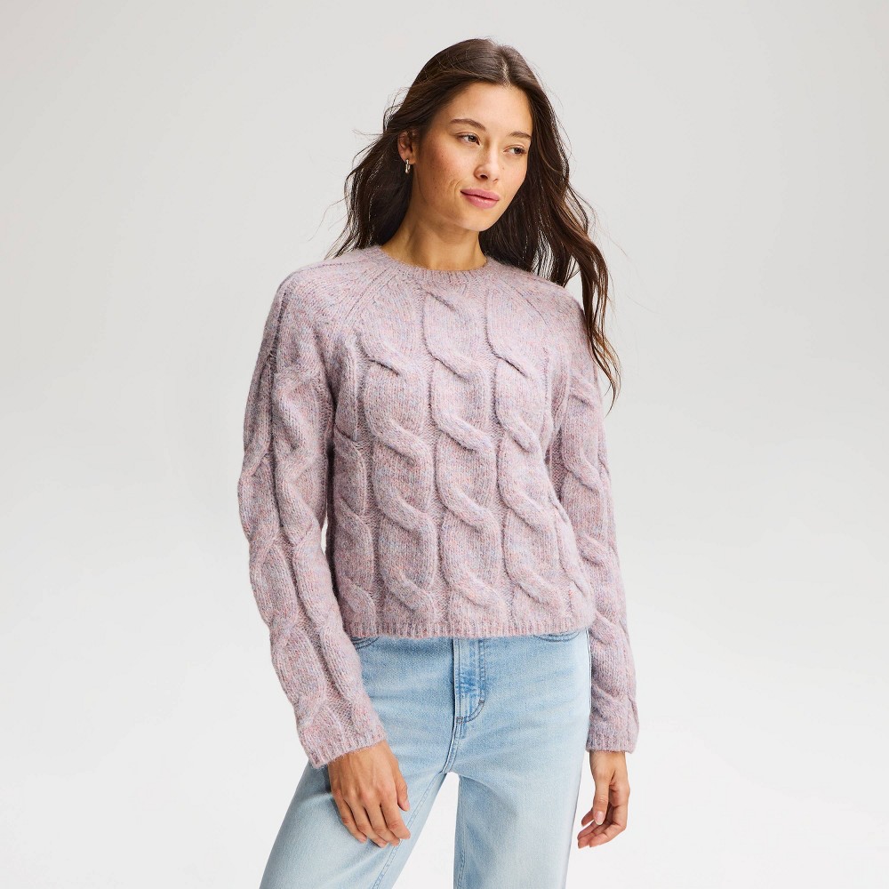 Women's Cable Crewneck Pullover Sweater - Universal Thread™ Heather Pink S