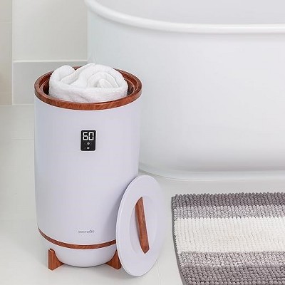 White and Brown Electric Towel Warmer with Timer and LED Display
