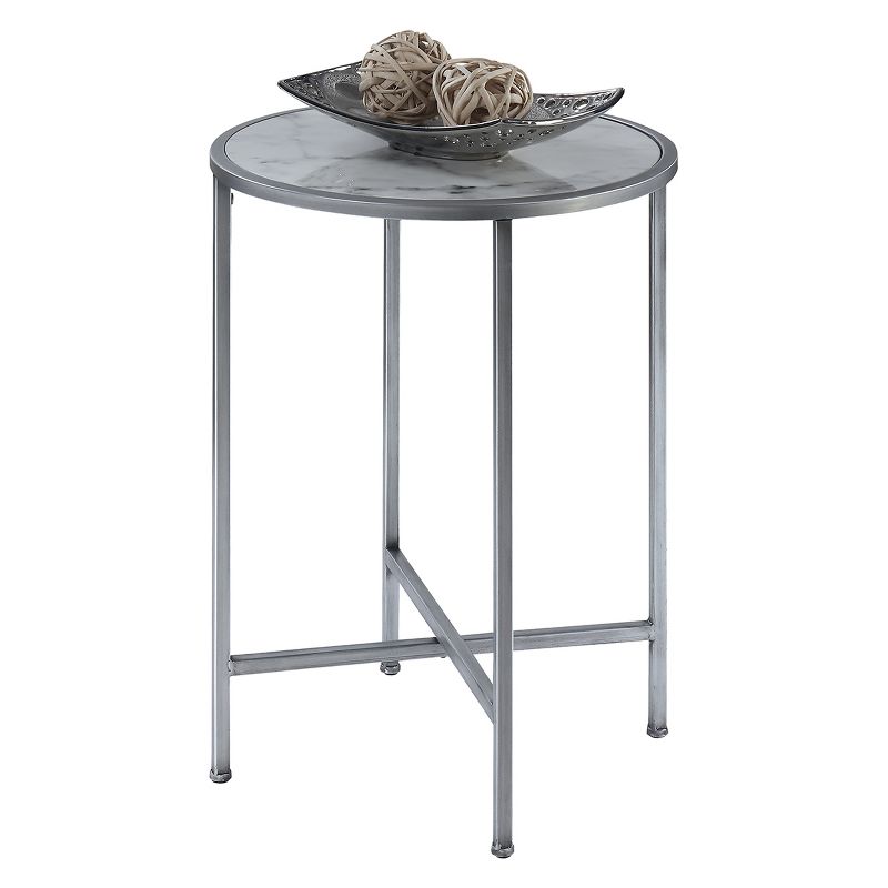 Gold Coast Faux Marble Round End Table Faux Marble/Silver - Breighton Home, 4 of 8
