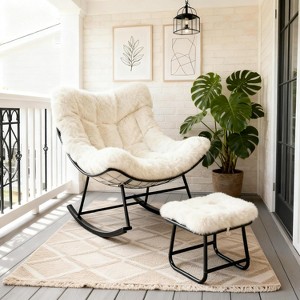 Oversized Lounge Chair with Footrest, 350 lb Capacity, Plush Full-Body Cushion, Sturdy Metal Frame Egg Rocker for Patio, Balcony, Backyard - 1 of 2