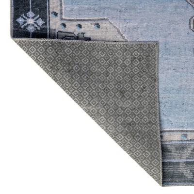 Blue Gray Rectangular Stain-Resistant Chenille Rug