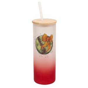 Elanze Designs 25 Ounce Frosted Glass Gradient Travel Tumbler With Straw and Wooden Lid, Softball With Orange Bow Red - 1 of 1
