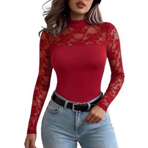 Zeagoo Tops for Women Lace Shirt Sheer Long Sleeve Blouses Mesh