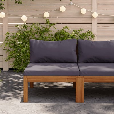vidaXL Sectional Middle Sofa with Dark Gray Cushions Solid Acacia Wood