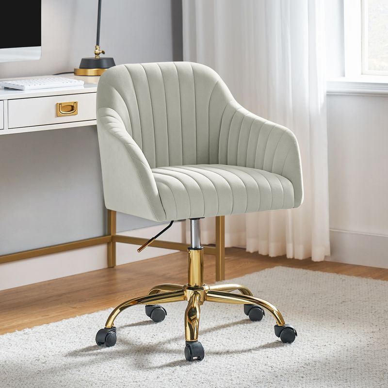 Alex Velvet Height-adjustable Swivel Task Office Chair with Channel-tufted Back and Gold Metal Base | Karat Home, 3 of 17