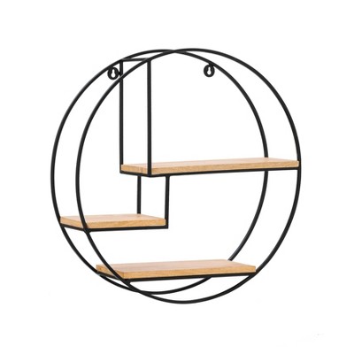 MH London Lemar 19.5" Solid Wood and Metal Floating Wall Mounted Shelf in Black and Natural